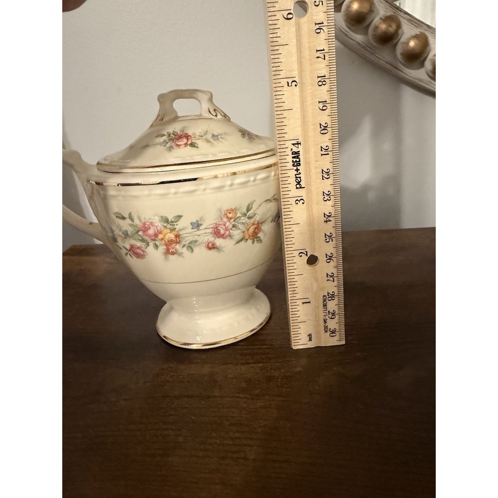 Vintage Homer Laughlin Eggshell Georgian H45N5 Covered Sugar Bowl Floral USA - Picture 5 of 10